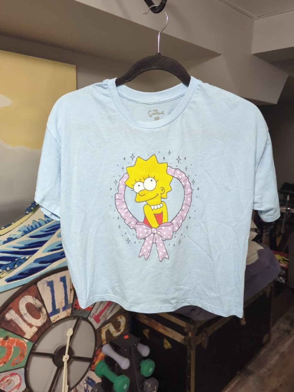 The Simpsons Cropped Shirt Womens XL Blue Lisa Ribbon Graphic Academia